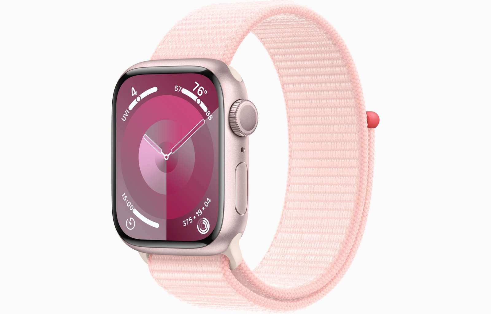 APPLE WATCH SERIES 9 GPS 41MM PINK ALUMINIUM CASE WITH LIGHT PINK SPORT LOOP MR953 thumbnail 2