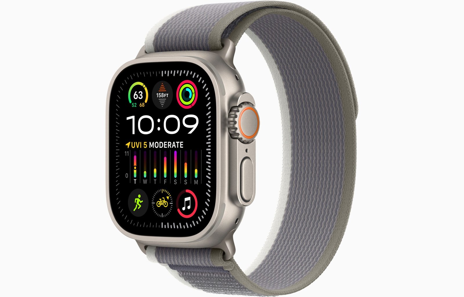 APPLE WATCH ULTRA 2 49MM GPS + CELLULAR TITANIUM CASE WITH GREEN GREY TRIAL LOOP M/L MRF43 thumbnail 2