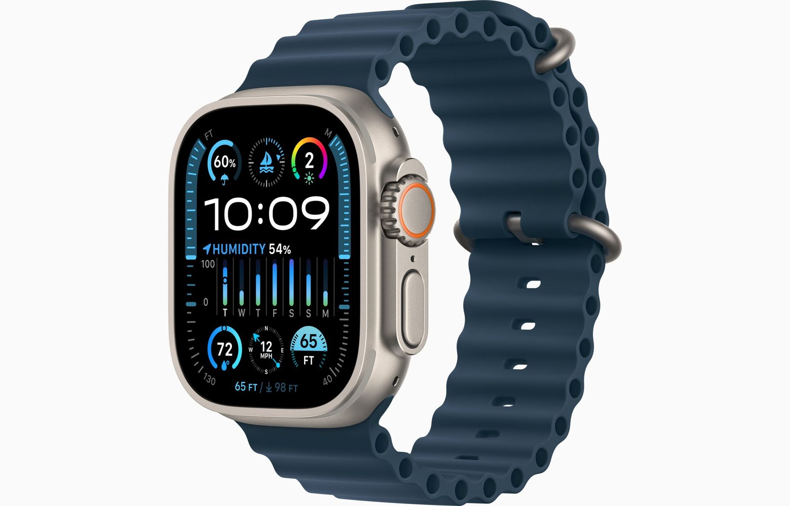 APPLE WATCH ULTRA 2 49MM GPS + CELLULAR TITANIUM CASE WITH BLUE OCEAN BAND MREG3 thumbnail 2