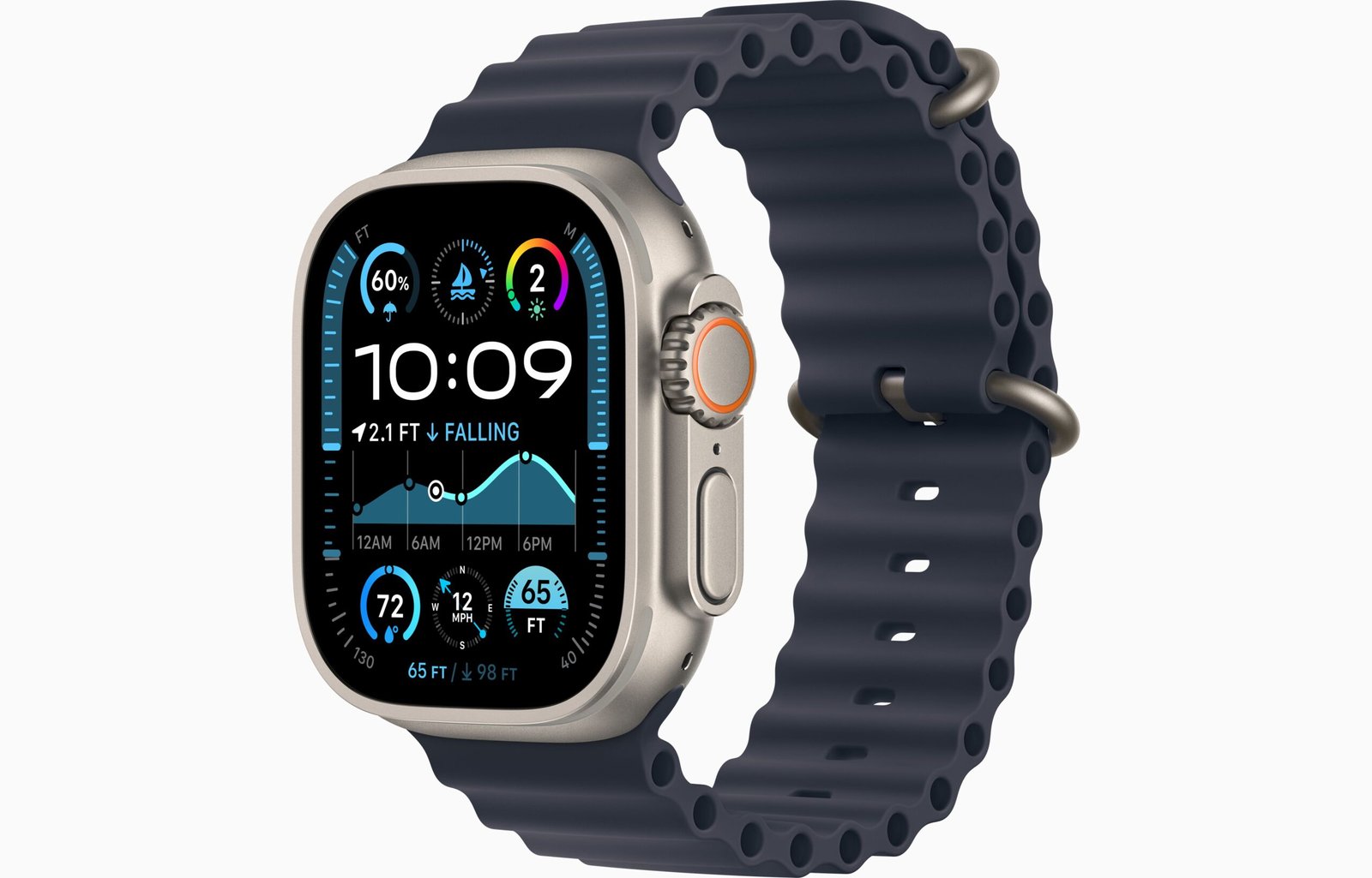 APPLE WATCH ULTRA 2 49MM (2024) GPS + CELLULAR NATURAL TITANIUM CASE WITH NAVY OCEAN BAND MX4D3 thumbnail 2