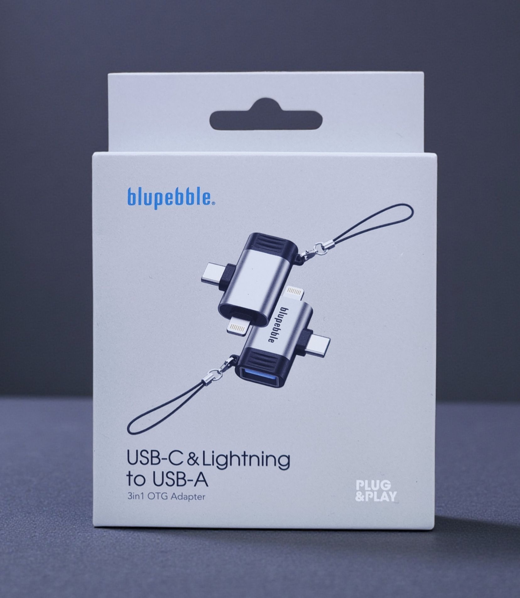 BLUPEBBLE 3 IN 1 USB A TO USB C & LIGHTNING ADAPTER GRAY BP-OTGA2CNL-GY thumbnail 2