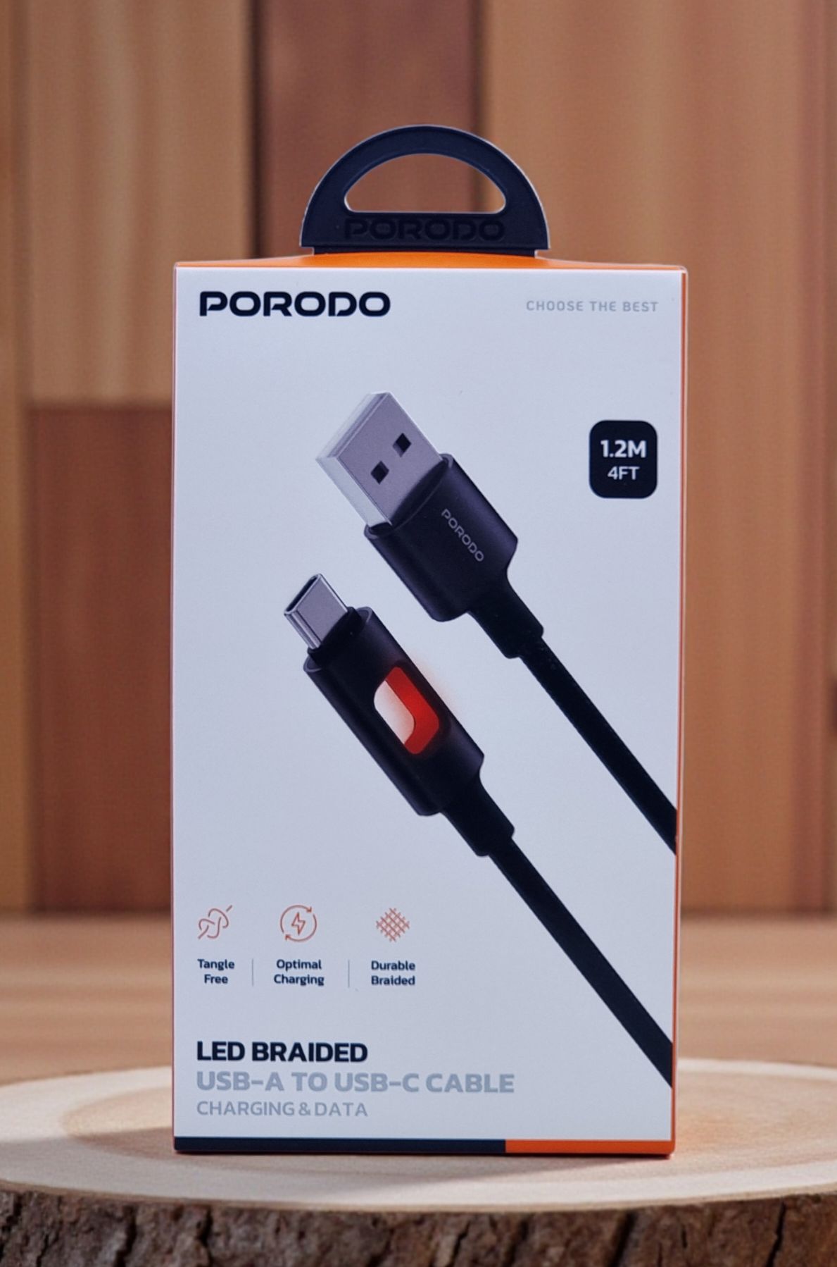 PORODO LED BRAIDED USB A TO USB C CABLE CHARGING & DATA TRANSFER BLACK PDCBLXGH02BK thumbnail 2