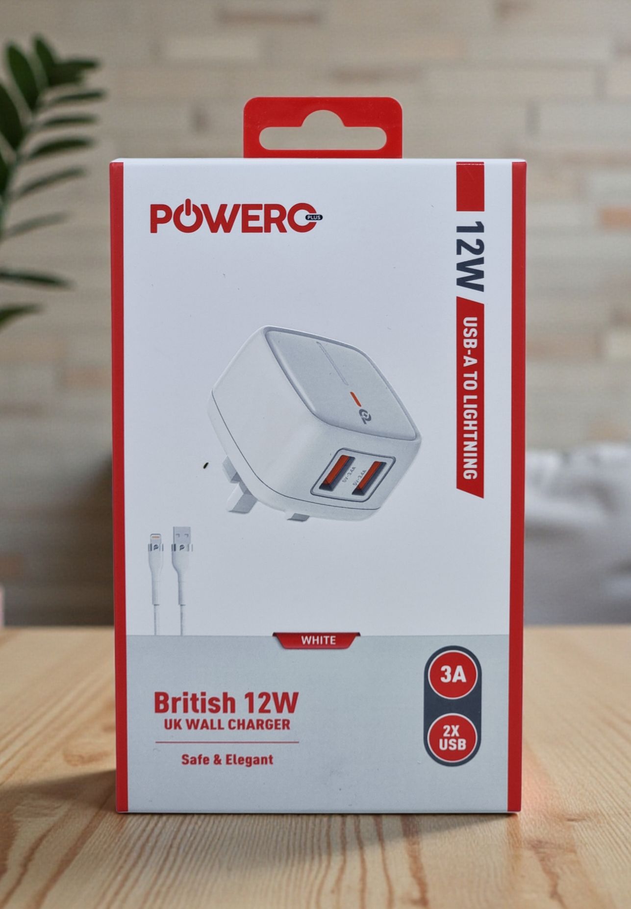 POWERO PLUS BRITISH 12W USB A TO LIGHTNING UK WALL CHARGER 3A WHITE PR-TC24UKAL-WH thumbnail 2