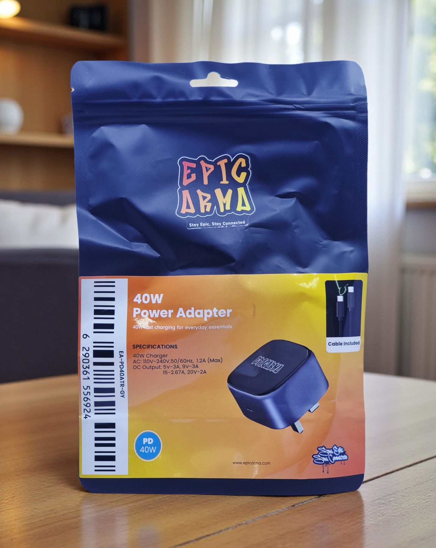 EAPICARMA 40W POWER ADAPTER WITH 60W USB-C TO USB-C CABLE GRAY EA-PD40ATR-GY thumbnail 2