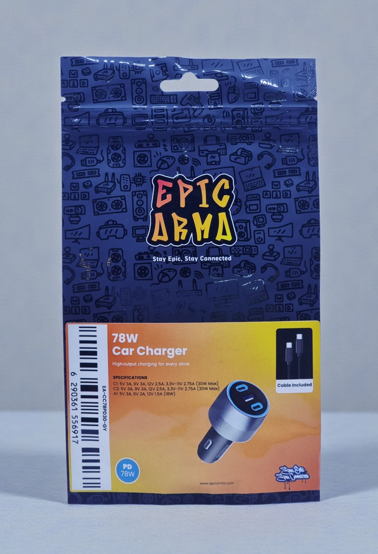 EAPICARMA 78W CAR CHARGER WITH 60W USB-C TO USB-C CABLE GRAY EA-CC78PD30-GY thumbnail 2