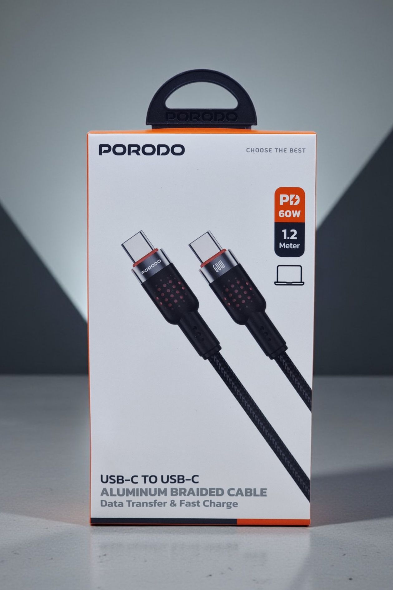 PORODO USB C TO USB C ALUMINUM BRAIDED CABLE DATA TRANSFER AND FAST CHARGE PD60W 1.2M BLACK PDCBL0009BK thumbnail 2