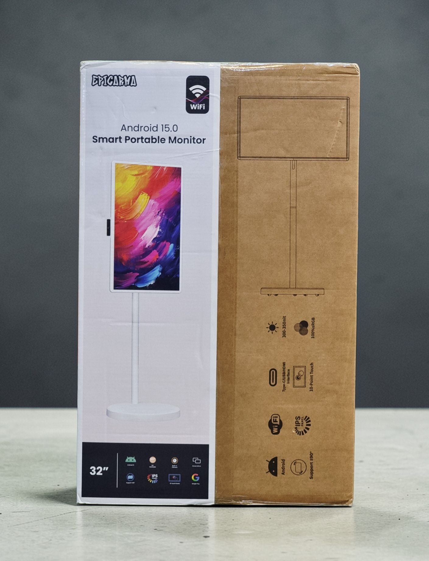 EPICARMA 32 INCH SMART PORTABLE MOVABLE MONITOR WITH ANDROID 15.0 WHITE EA-PTMP32-WH thumbnail 2