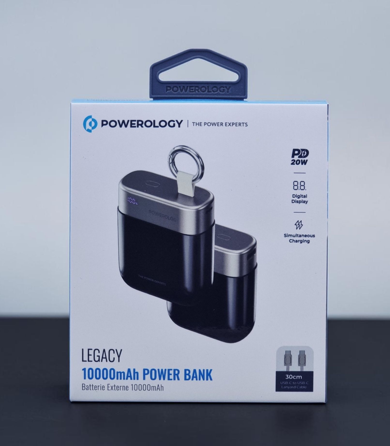 POWEROLOGY LEGACY 10000MAH POWER BANK USB C TO USB C LANYARD CABLE 30CM BLACK PPBCHA102BK thumbnail 2