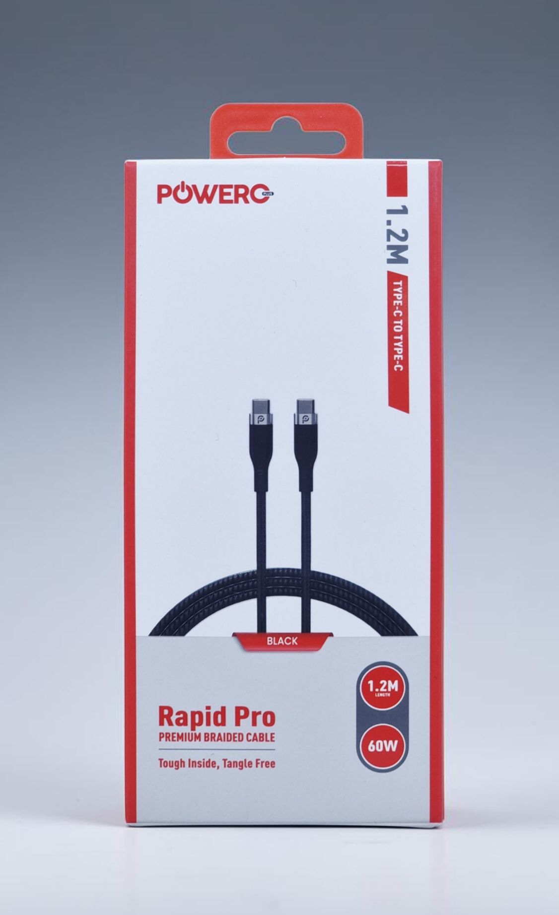 POWERO PLUS RAPID PRO PREMIUM BRAIDED 1.2M TYPE C TO TYPE C CABLE BLACK PR-RPBD12CC-BK thumbnail 2