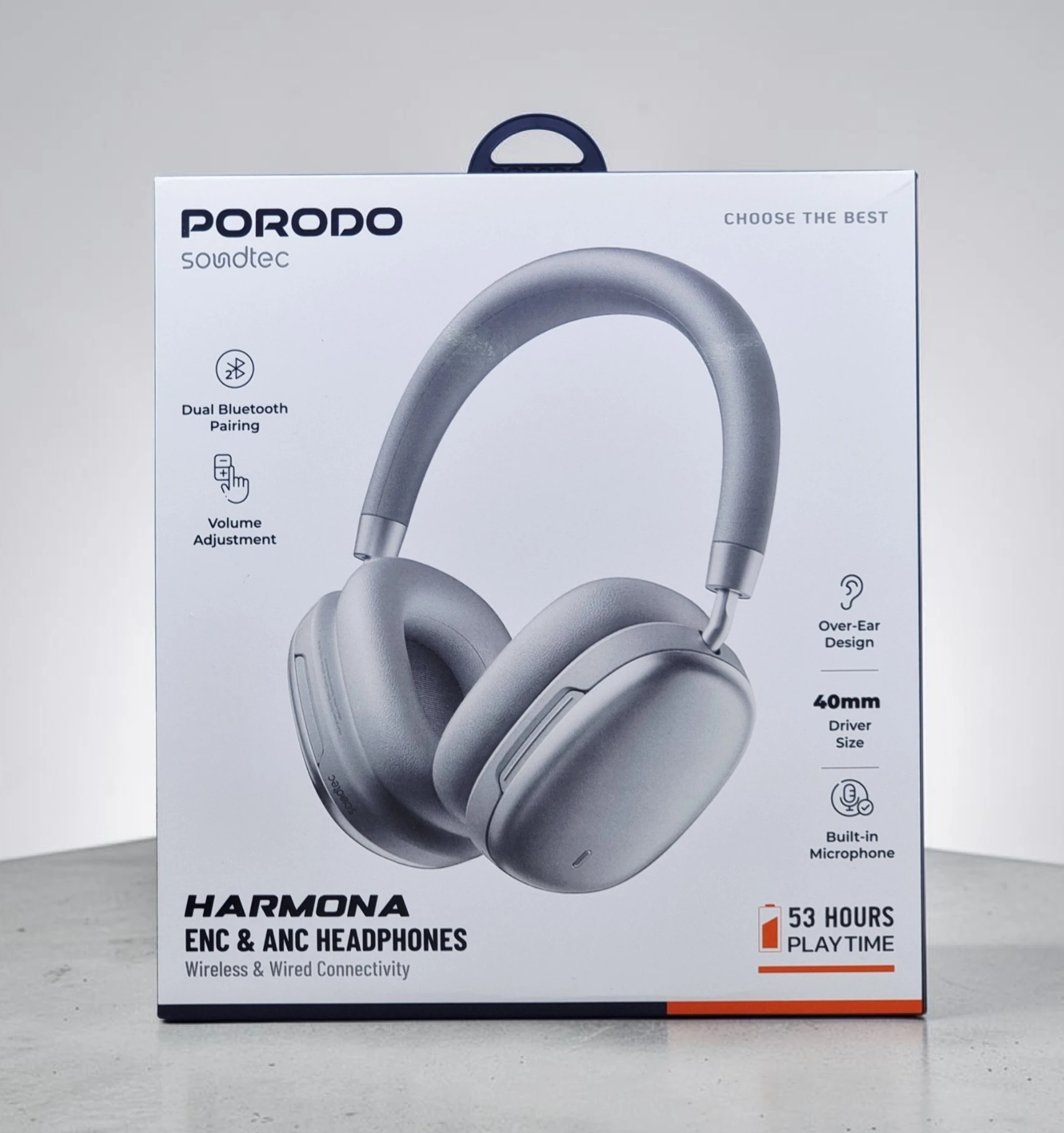 PORODO SOUNDTEC HARMONA ENC AND ANC HEADPHONES SILVER PD1037SL thumbnail 2