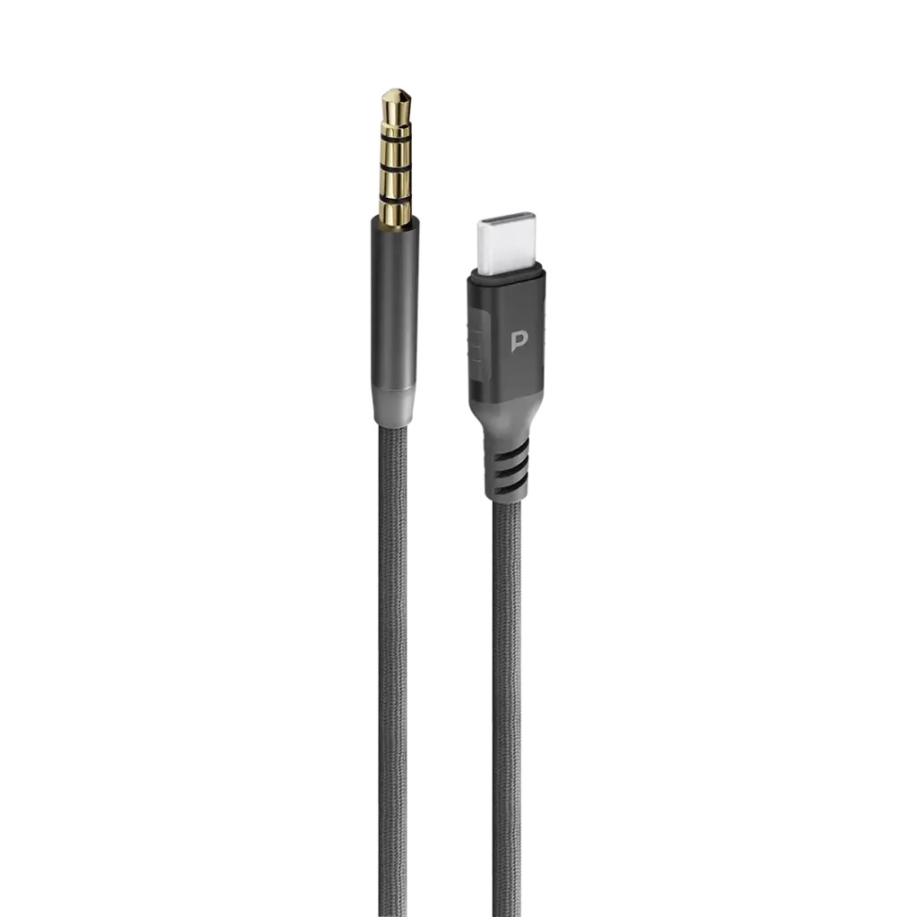 POWEROLOGY SYNC WEAVE USB C TO 3.5MM AUDIO CABLE 1.2M GRAY PCAB023GY thumbnail 2