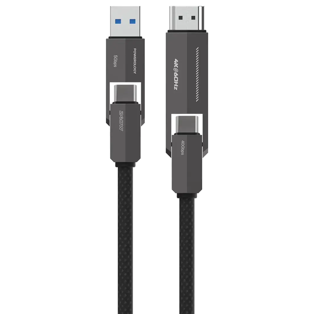 POWEROLOGY VION 4 IN 1 CHARGING AND DATA TRANSFER CABLE 240W BLACK PCAB034BK thumbnail 2