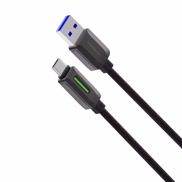 POWEROLOGY 12W BRAIDED USB A TO USB C CABLE BLACK PCABXGH122BK thumbnail 2