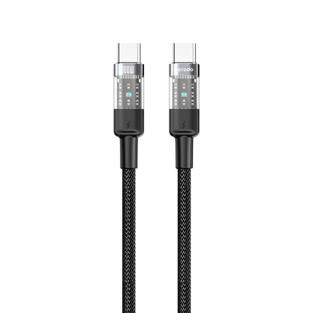 PORODO BRAIDED TRANSPARENT USB C TO USB C CABLE 1.2M BLACK PD-100WCCTH-BK thumbnail 2