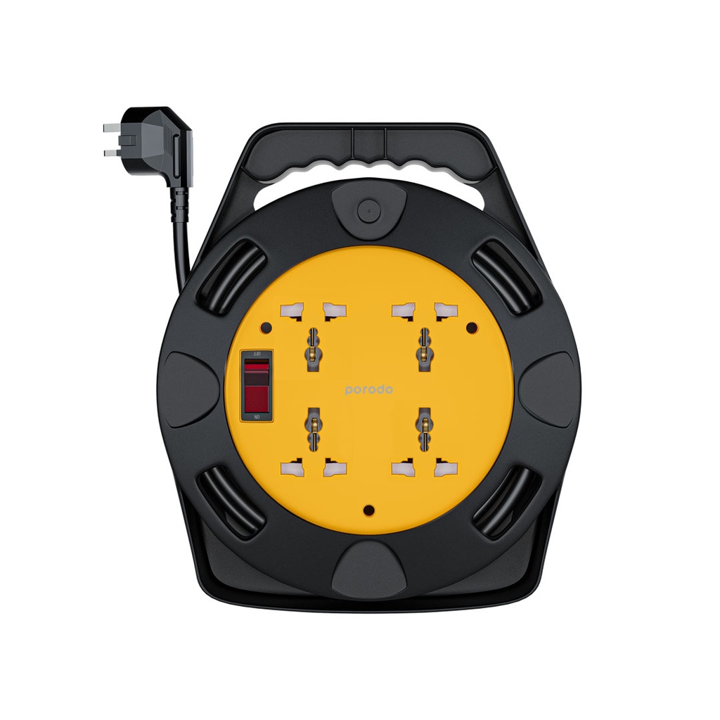 PORODO 4 UNIVERSAL AC SOCKETS REEL EXTENSION 10M BLACK PD-4ACEC10M-BK thumbnail 2