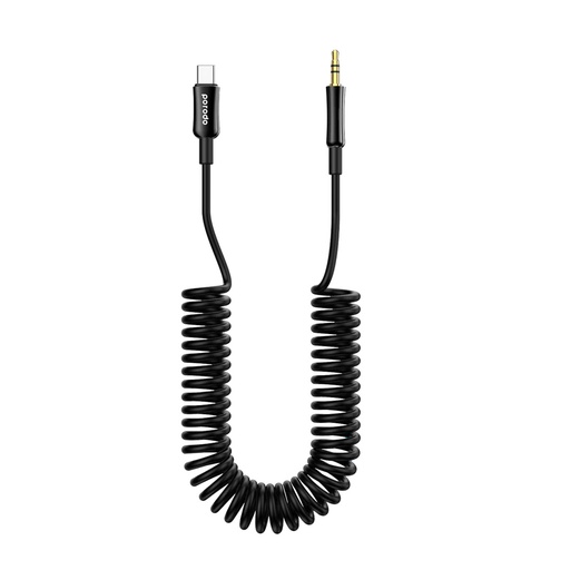 PORODO 3.5MM TYPE C AUX COILED CABLE 1.2M BLACK PD-CAXCC-BK thumbnail 2