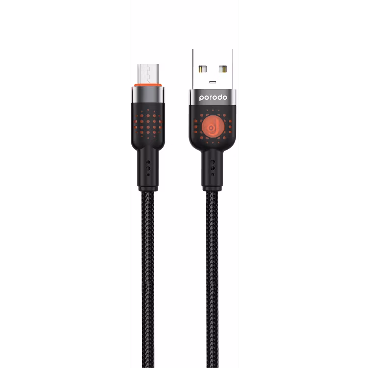 PORODO USB A TO MICRO USB BRAIDED CABLE 1.2M BLACK PD-CBL-0011-BK thumbnail 2