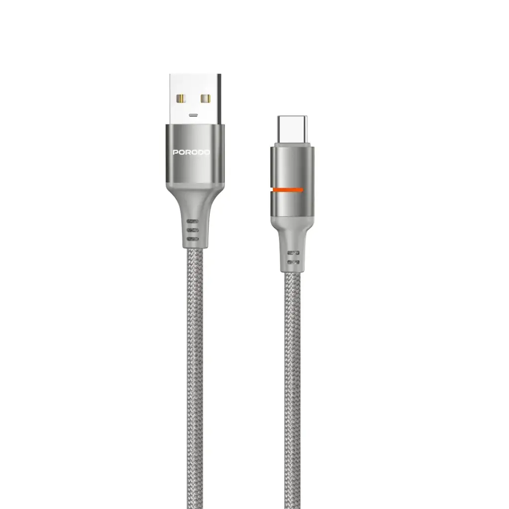 PORODO USB A TO USB C LED LIGHT CABLE 1.2M GRAY PD-CBL0027-GY-C thumbnail 2