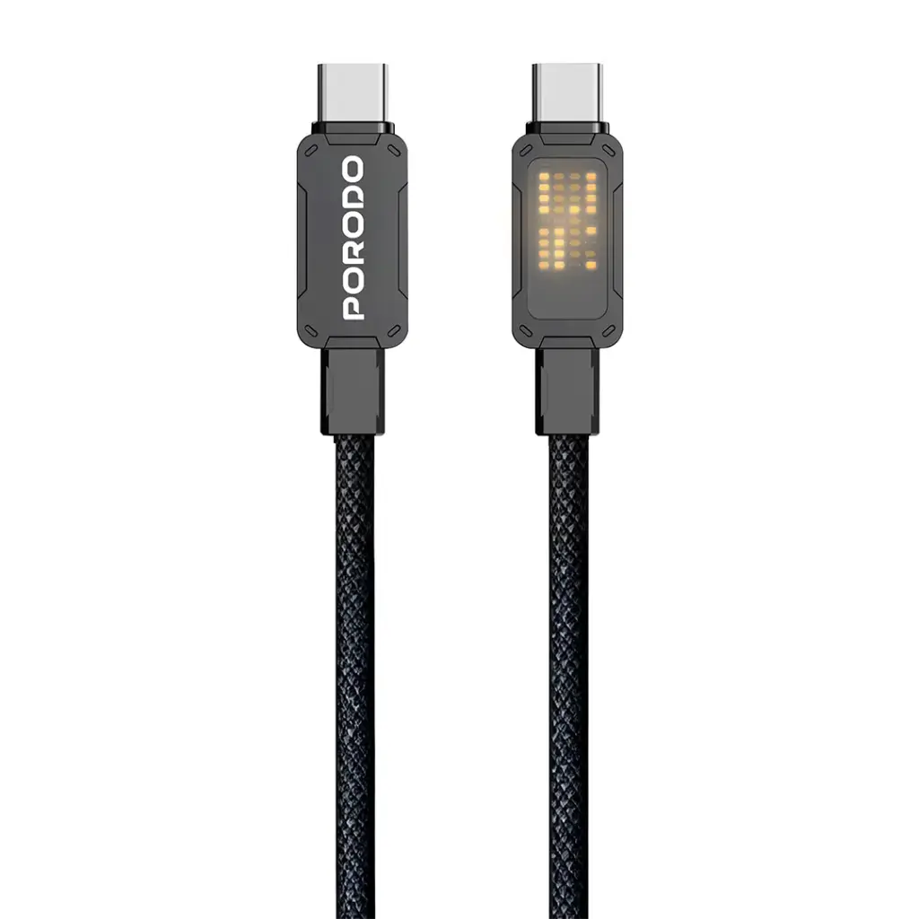 PORODO USB C TO USB C BRAIDED LED ILLUMINATED INDICATOR PD 100W 1M CABLE PD-CBL0032-BK thumbnail 2