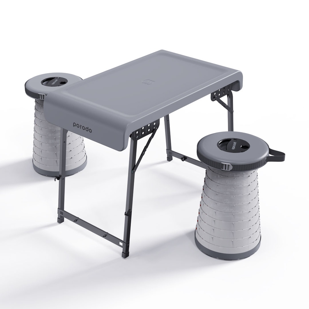 PORODO LIFESTYLE COMPACT PORTABLE OUTDOOR TABLE SET WITH ILLUMINATED FOLDING SEATS GRAY PD-CFDLDSTS-GY thumbnail 2