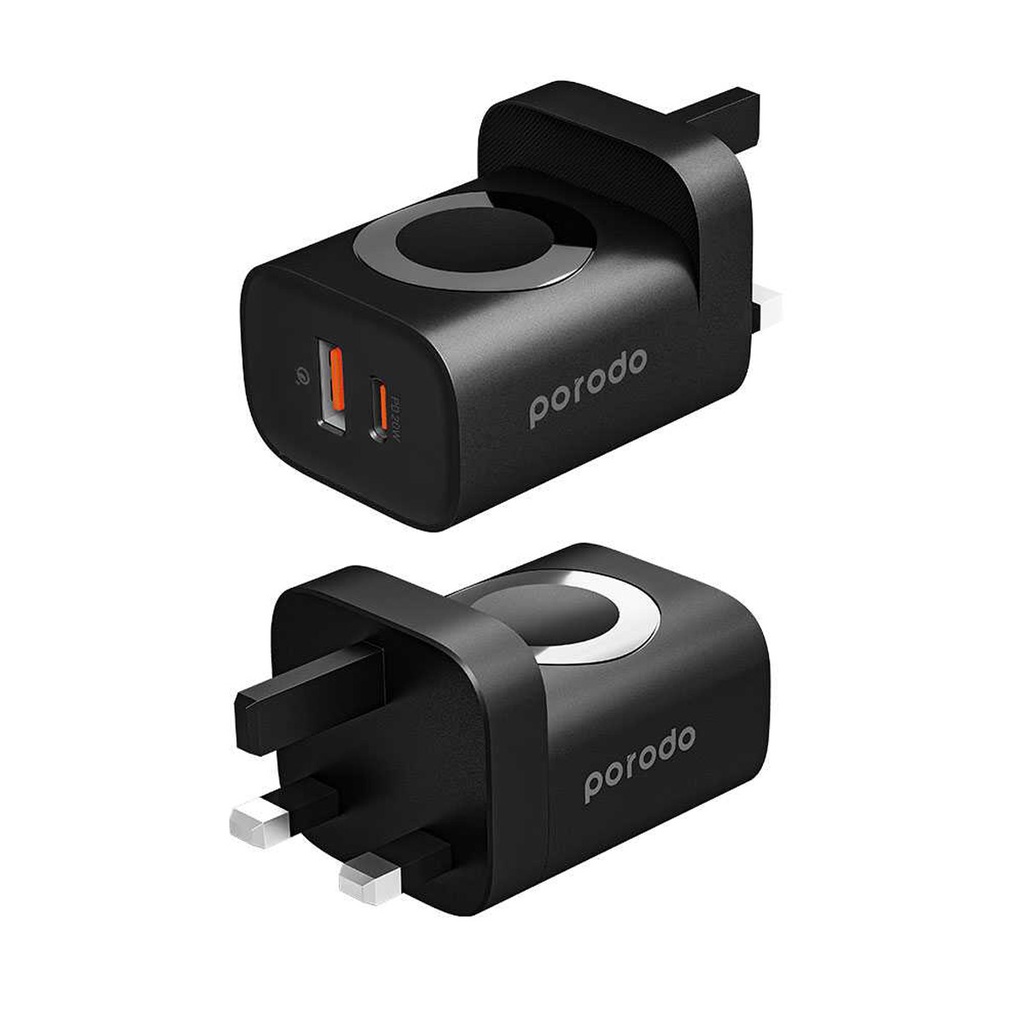PORODO DUAL PORT MULTI DEVICR WALL CHARGER BLACK PD-FWCH016-BK thumbnail 2