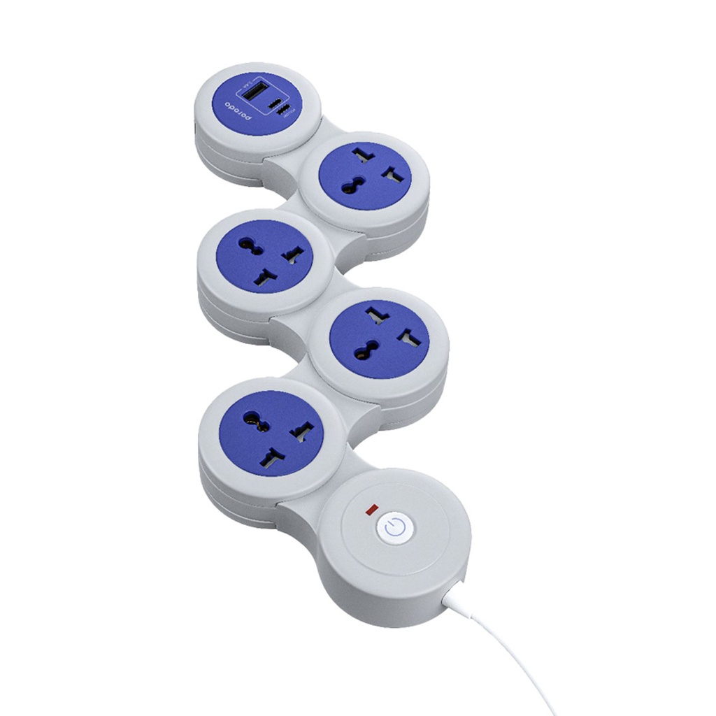 PORODO 2500W UNIVERSAL USB C MULTI SOCKET STRIP GRAY PD-FWCH020-GY thumbnail 2