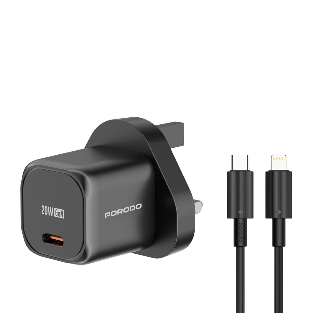 PORODO USB C POWER DELIVERY WALL CHARGER WITH USB C TO LIGHTNING CABLE BLACK PD-FWCH027-BK-L thumbnail 2