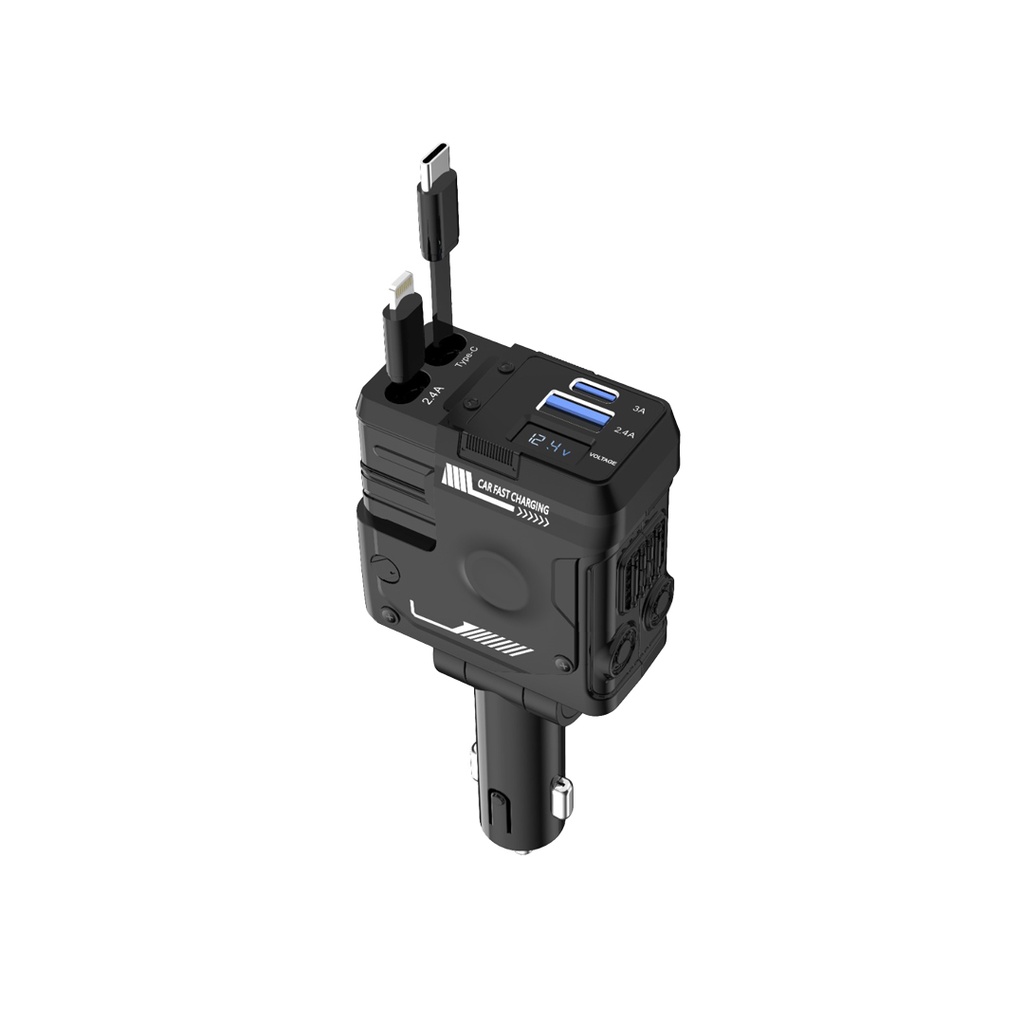 PORODO 66W CAR CHARGER WITH LIGHTNING AND TYPE C CABLE BLACK PD-FWCH029-BK thumbnail 2