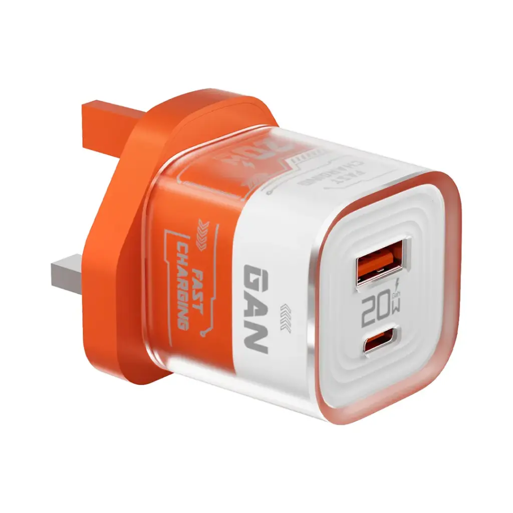 PORODO CRYSTAL SHELL WALL CHARGER USB A AND USC C OUTPUT ORANGE PD-FWCH036-OG thumbnail 2