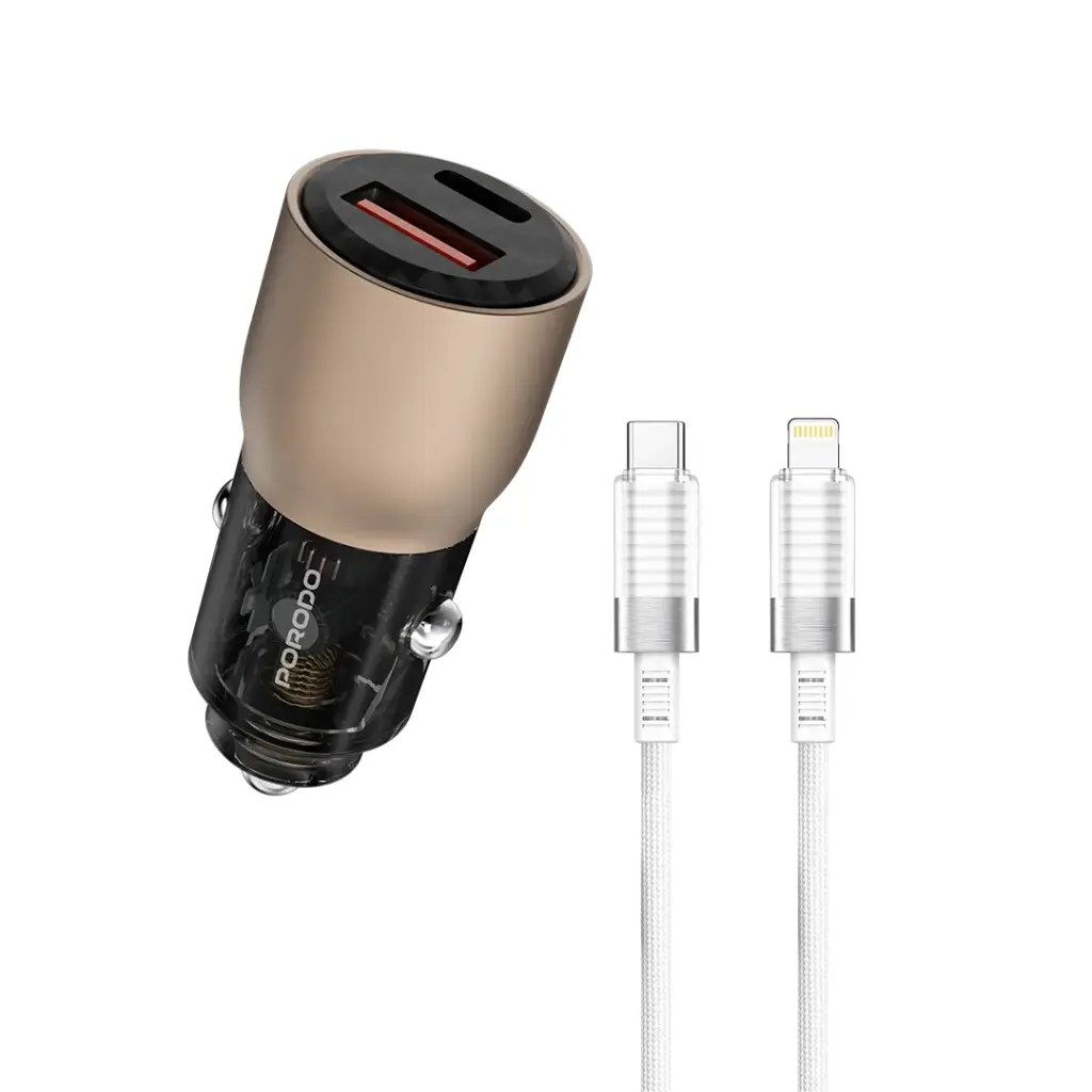 PORODO 95W CAR CHARGER WITH 0.9M LIGHTNING CABLE DESERT TITANIUM PD-FWCH048-DT thumbnail 2