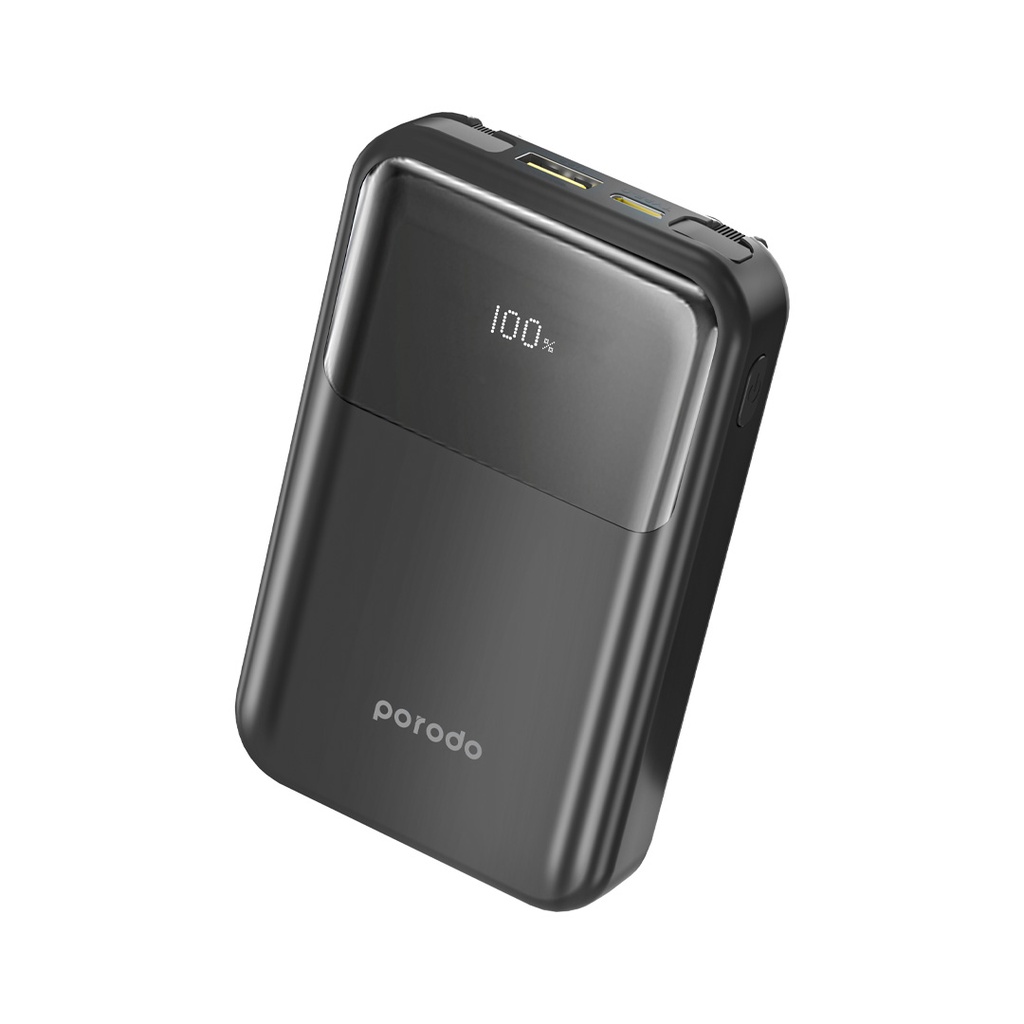PORODO 10000MAH POWERBANK BUILT IN REMOVABLE CABLE BLACK PD-PBFCH038-BK thumbnail 2