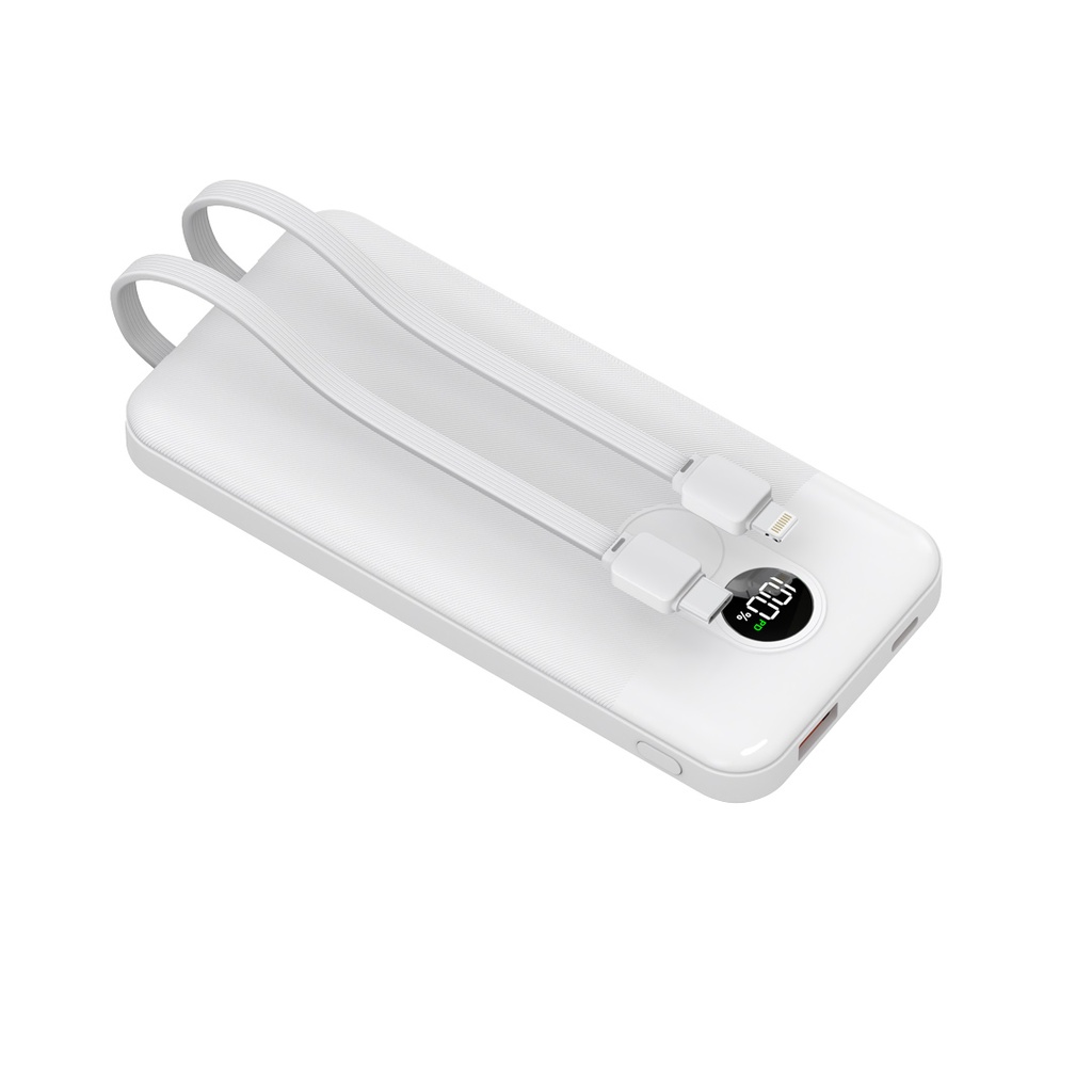 PORODO 10000MAH POWERBANK DIGITAL DISPLAY WITH INTEGRATED CABLE WHITE PB057 PD-PBFCH057-WH thumbnail 2