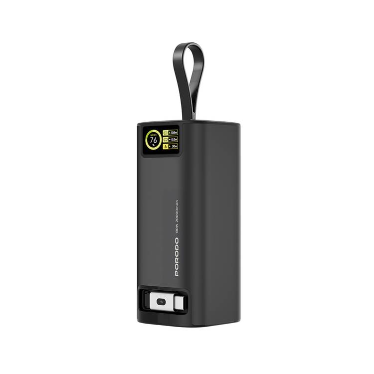 PORODO 20000MAH 130W POWERBANK WITH 1M RETRACTABLE TYPE C CABLE BLACK PD-PBFCH066-BK thumbnail 2