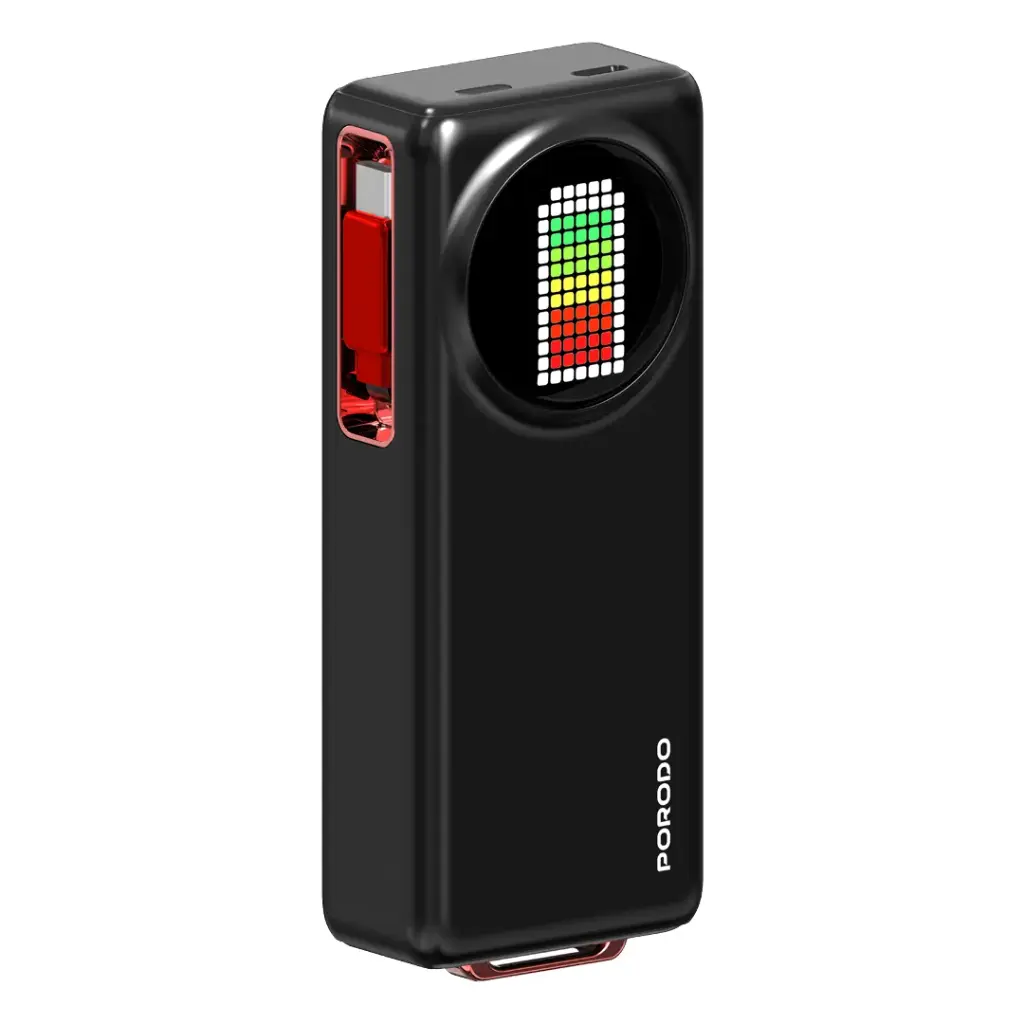 PORODO 10000MAH ANIMATED DISPLAY POWERBANK WITH 68CM RETRACTABLE TYPE C CABLE BLACK PD-PBFCH072-BK thumbnail 2