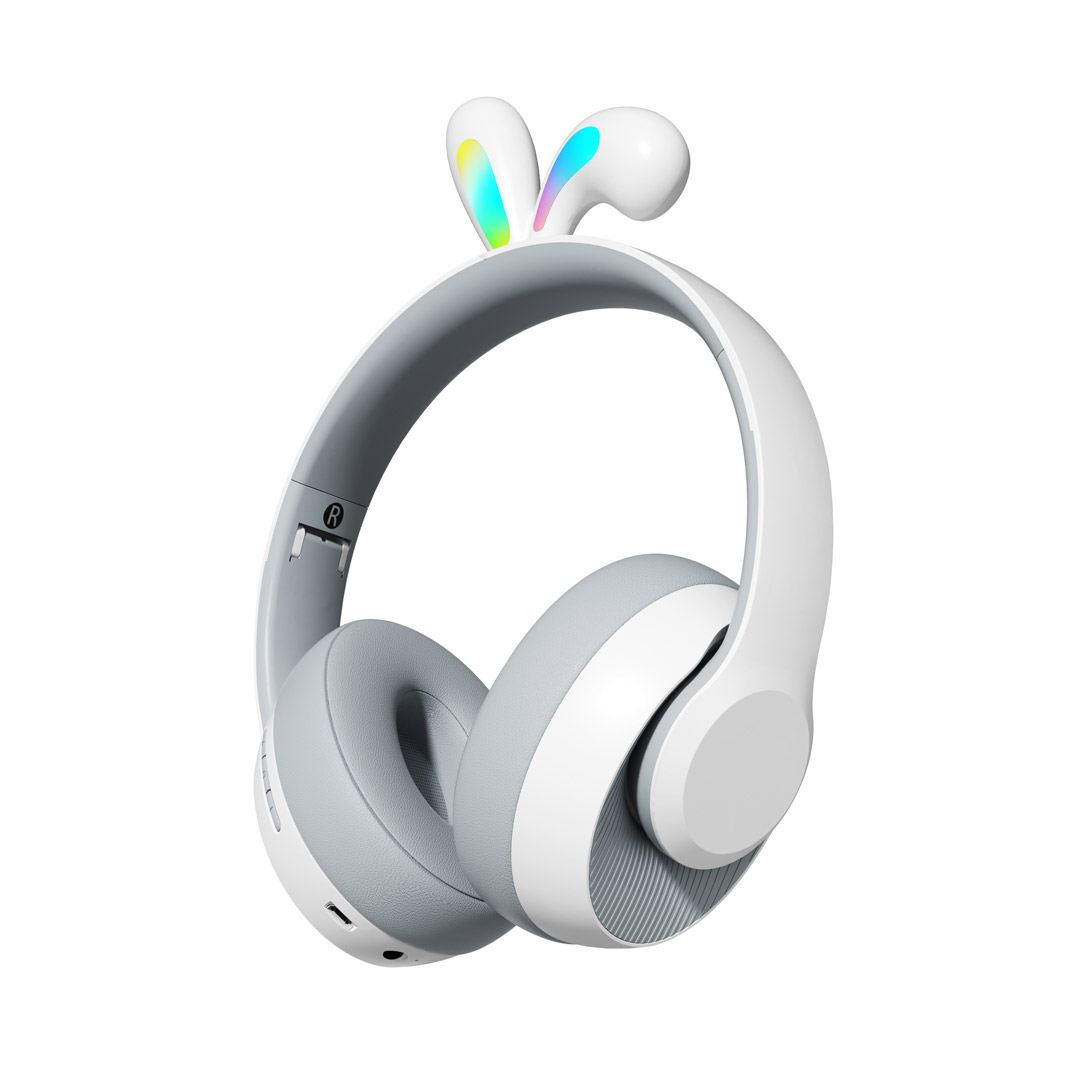 PORODO SOUNDTEC KIDS WIRELESS RABBIT EAR LED LIGHTS HEADPHONE GRAY thumbnail 2