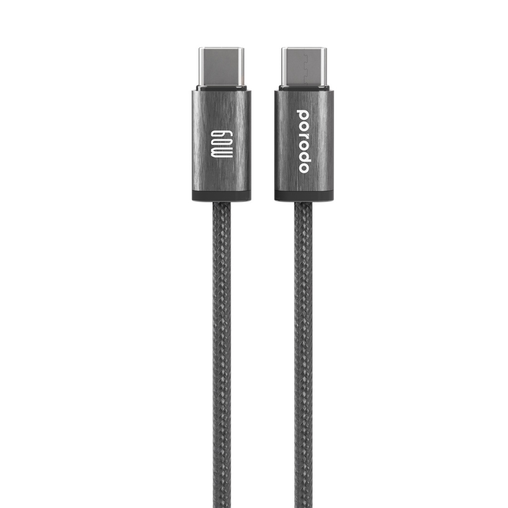 PORODO WOVEN BRAIDED USB C TO USB C CABLE 1.2M BLACK PD-W60CC1-BK thumbnail 2