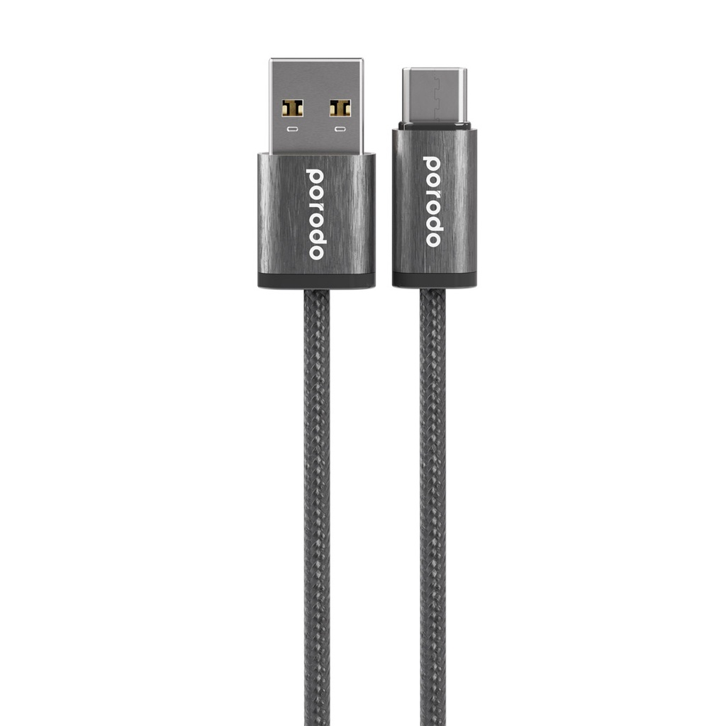 PORODO WOVEN BRAIDED USB A TO TYPE C DATA & FAST CHARGE ALUMINUM SHELL 4FT 1.2M BLACK PD-WV3AC1-BK thumbnail 2