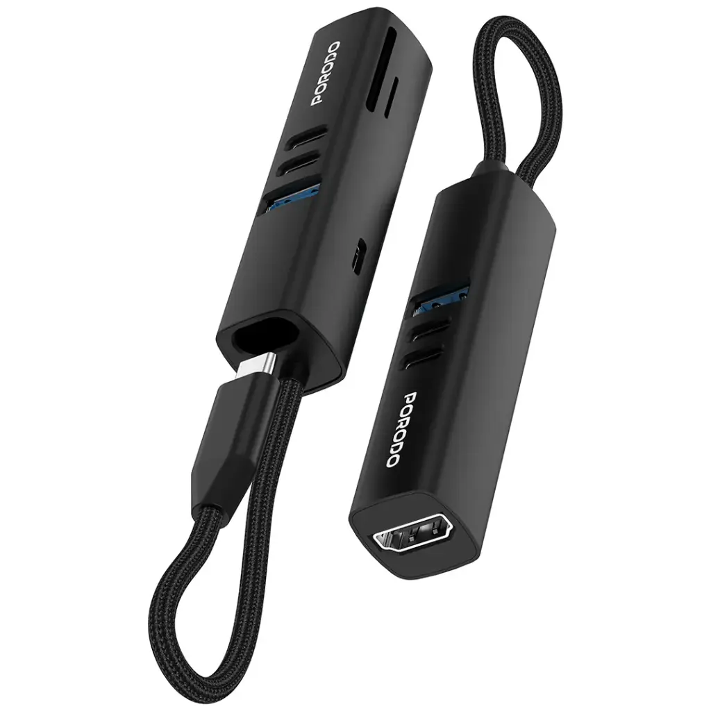 PORODO 7 IN 1 MULTI PORT USB HUB WITH 5 GBPS TRANSFER SPEED BLACK PD35037IN1BK thumbnail 2