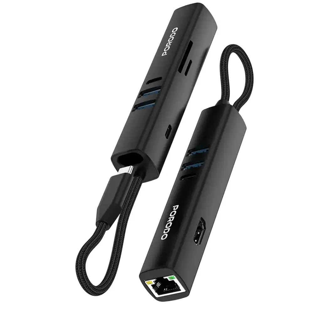 PORODO 8 IN 1 MULTI PORT USB HUB WITH 5 GBPS TRANSFER SPEED BLACK PD35038IN1BK thumbnail 2