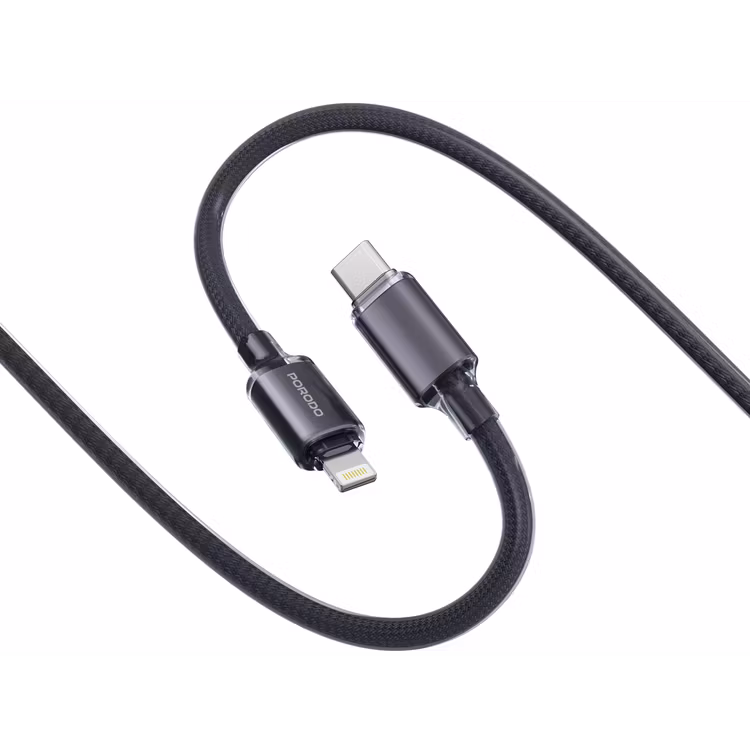 PORODO USB C TO LIGHTNING BRAIDED CABLE PD27W 1M BLACK PDCBL0037BK thumbnail 2