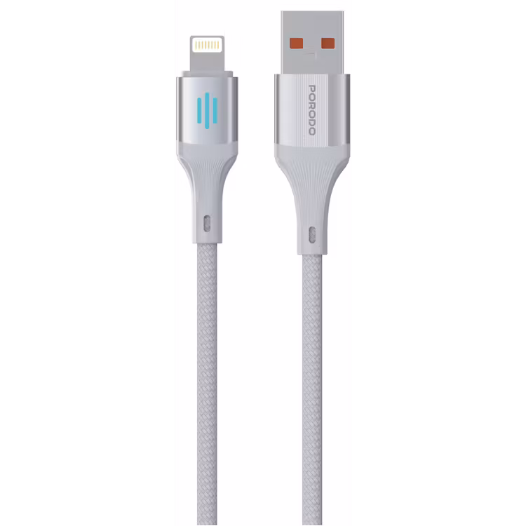 PORODO USB A TO LIGHTNING CHARGING DATA CABLE 1M SILVER PDDC97SL thumbnail 2