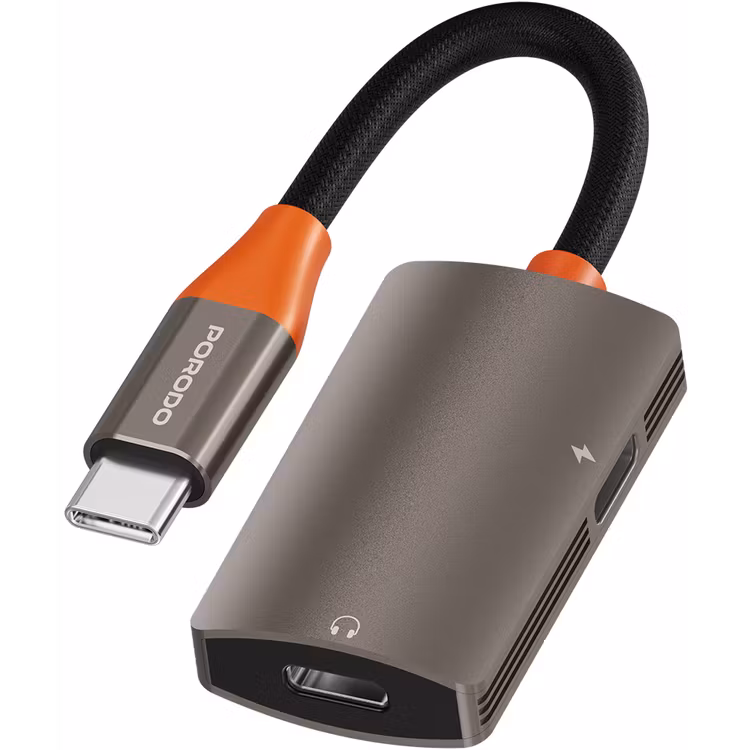 PORODO AUDIOLINK DUO USB C INTERFACE AUDIO AND CHARGER SPLITTER BLACK ORANGE PDETK15BKOG thumbnail 2