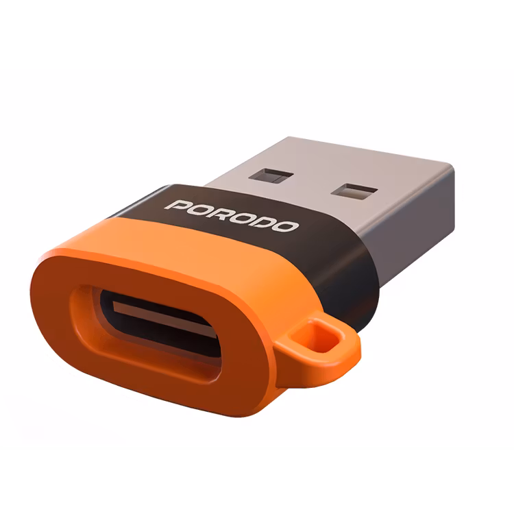 PORODO SNAPCHARGE USB A TO USB C CONVERTER POWER CHARGING DATA TRANSFER BLACK ORANGE PDETK17BKOG thumbnail 2