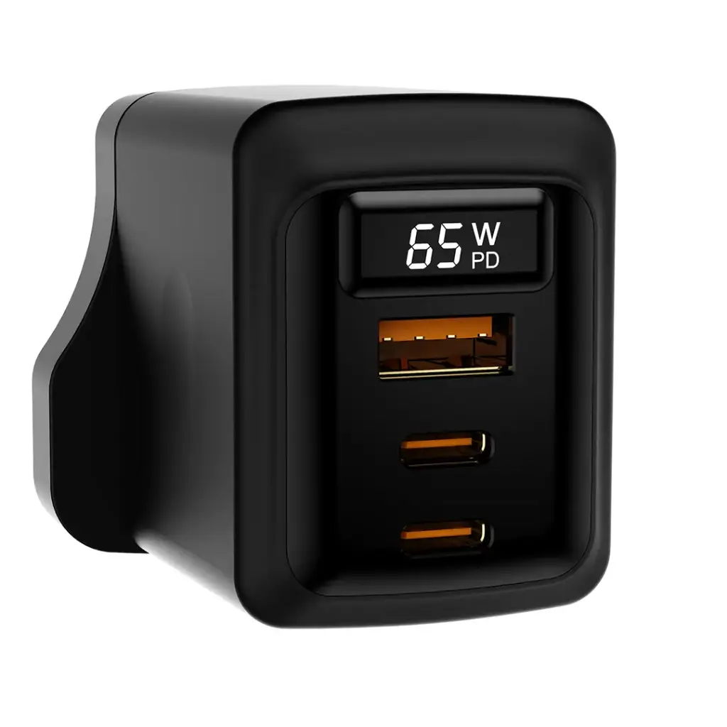 PORODO GAN 65W MULTI PORT WALL CHARGER WITH TYPE C TO TYPE C CABLE BLACK PDFWCH071CBK thumbnail 2