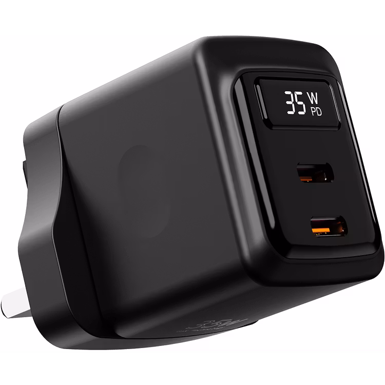 PORODO GAN 35W DUAL USB C WALL CHARGER WITH POWER DISPLAY PDFWCH084BK thumbnail 2