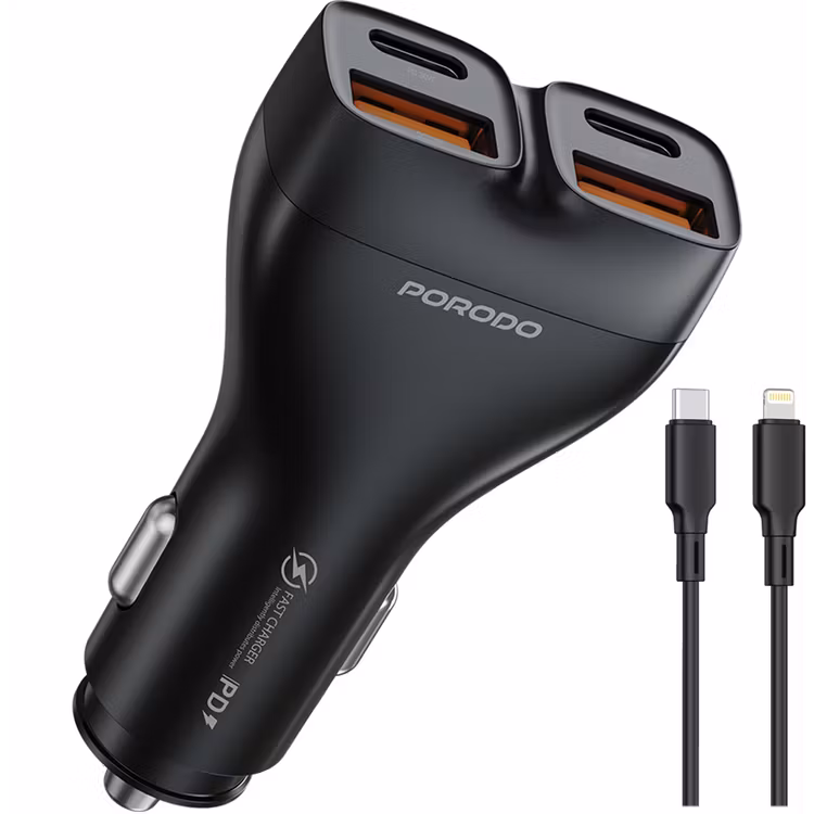 PORODO DUALPOWER 102W CAR CHARGER WITH USB C TO LIGHTNING CABLE PD30W QC18W BLACK PDFWCH085LBK thumbnail 2