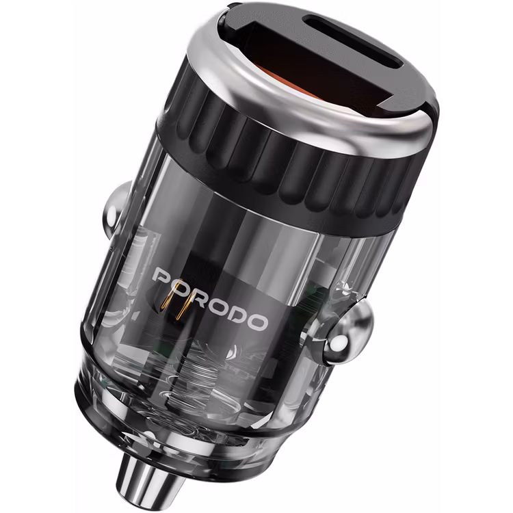 PORODO DUAL PORT TRANSPARENT CAR CHARGER WITH PULL RING HOLDER BLACK PDFWCH086BK thumbnail 2