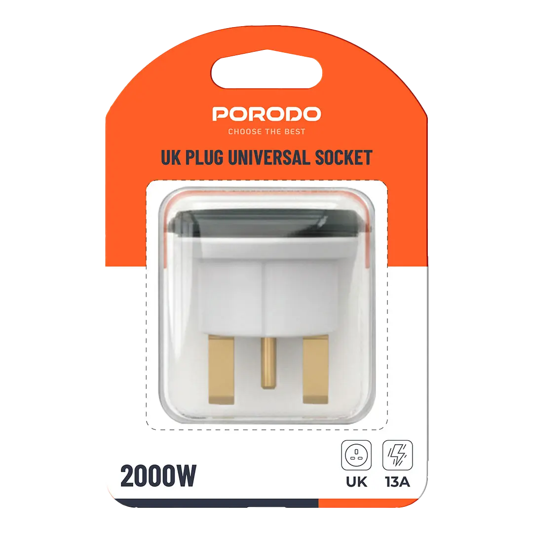PORODO 2000W UK PLUG UNIVERSAL SOCKET WHITE-BLACK PDKT168BU thumbnail 2