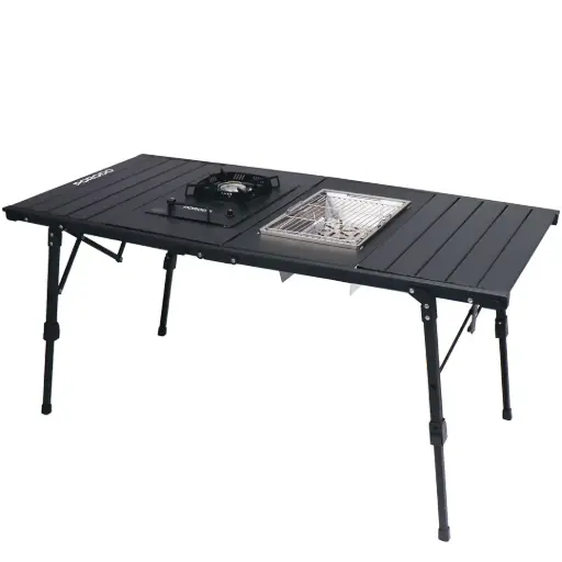 PORODO LIFESTYLE ALL IN ONE OUTDOOR FOLDING TABLE WITH STOVE &GRILL BLACK PDLFSTHGFT28BK thumbnail 2