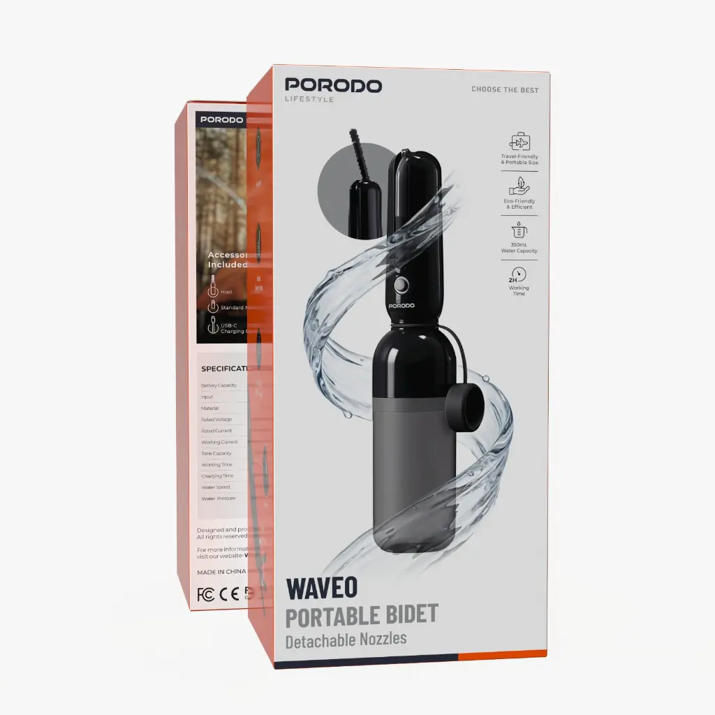 PORODO LIFESTYLE WAVEO PORTABLE BIDET DETACHABLE NOZZLES BLACK PDLFSTSW001BK thumbnail 2